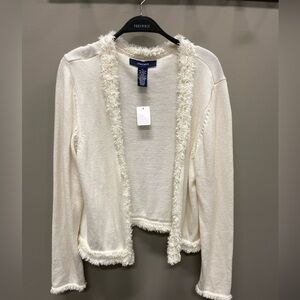 Jones Wear Cream Textured Open-Front Cardigan